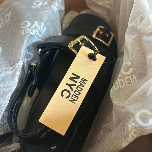 NWT! In Box! Madden NYC Black Women's Double Buckle Footbed Sandals Size 8.5 - Picture 14 of 14